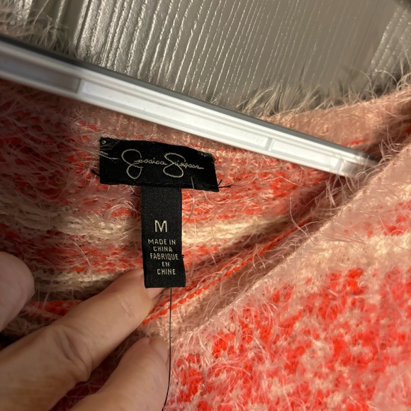 Jessica Simpson New Very Fuzzy Sweater Tunic M Deep Coral Ivory Plush - Picture 6 of 11